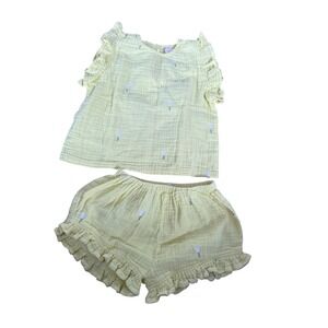 Pink Chicken girls Roey set lime green tulip embroidered two piece set